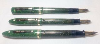 Three Vintage Sheaffer Jade Green Fountain Pens.  A Great Group of Jade Sheaffers 3