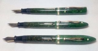 Three Vintage Sheaffer Jade Green Fountain Pens.  A Great Group of Jade Sheaffers 4