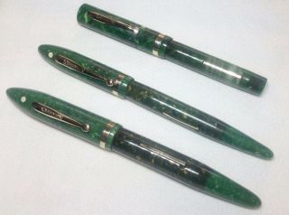 Three Vintage Sheaffer Jade Green Fountain Pens.  A Great Group of Jade Sheaffers 5