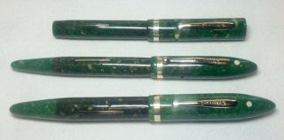 Three Vintage Sheaffer Jade Green Fountain Pens.  A Great Group of Jade Sheaffers 6
