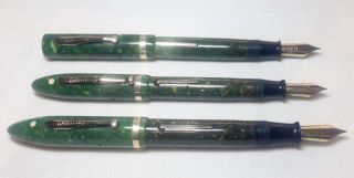 Three Vintage Sheaffer Jade Green Fountain Pens.  A Great Group of Jade Sheaffers 7