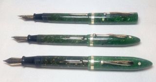 Three Vintage Sheaffer Jade Green Fountain Pens.  A Great Group of Jade Sheaffers 8