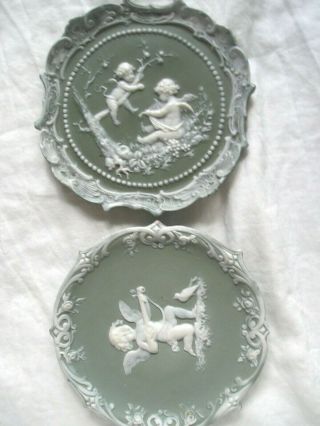 Vintage Wedgwood Jasperware Cherub Plaques Set Of 2 -