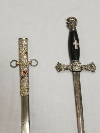 Wow Look Early Engraved Masonic Knights Templar Sword And Scabbard