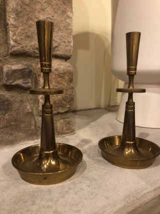 Tommi Parzinger Dorlyn Silversmiths Candlesticks Brass Art Deco Mid Century Vtg