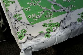 Vintage Cotton Kitchen Tablecloth Dogwoods W Green 44x52