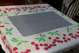 Vintage Cotton Kitchen Tablecloth Cherries 44x54
