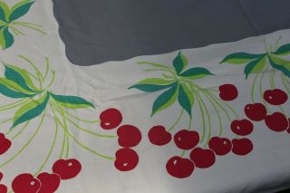 Vintage Cotton Kitchen Tablecloth Cherries 44x54 3