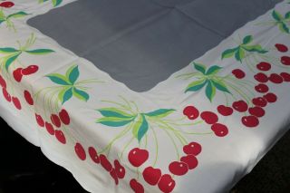 Vintage Cotton Kitchen Tablecloth Cherries 44x54 4