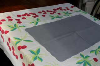 Vintage Cotton Kitchen Tablecloth Cherries 44x54 5