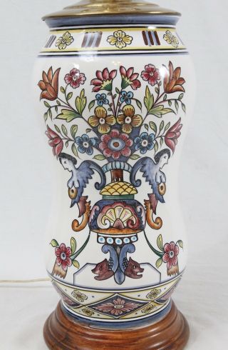 Estrela De Conimbriga Majolica Pottery Portugal Hand Painted Floral Table Lamp