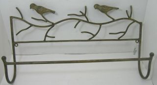 Vintage Wrought Iron Towel Bar With 2 Cast Iron Birds 17 " Wide.