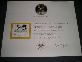 White House President Richard Nixon Apollo 11 Launch Certificate 7/16/1969