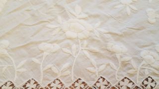 VTG Drawnwork Lace Tablecloth Floral Hand Embroidered White Linen 63x64 white 3