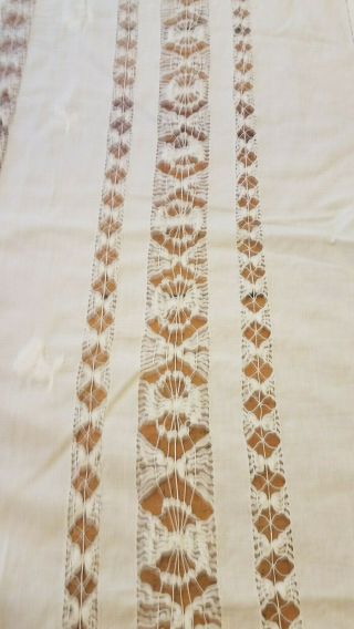 VTG Drawnwork Lace Tablecloth Floral Hand Embroidered White Linen 63x64 white 6