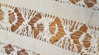 VTG Drawnwork Lace Tablecloth Floral Hand Embroidered White Linen 63x64 white 7