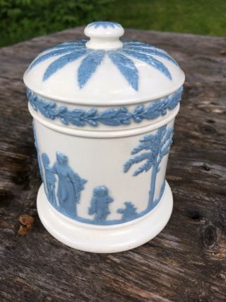 Wedgwood Reverse Blue On White Jasperware Cigarette Tobacco Jar Box 4