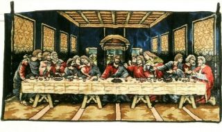 Vintage Religious Velvet Tapestry Wall Hanging The Last Supper Size 39 " X 19 "