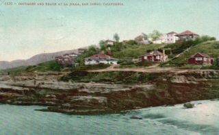 Cottages And Beach At La Jolla,  San Diego,  Ca,  1910 Vintage Postcard G2746