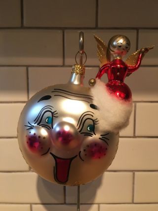 Christopher Radko Christmas Ornament From A Distance Angel Smiling Moon 94 - 322 - 1