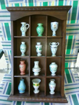 Franklin Flower Of The Month 12 Porcelain Mini Vases And Displey Cabinet