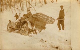 Plymouth Notch,  Vt Rppc Reo Automobile Stuck In The Snow C1910