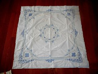 Vintage Hand Embroidered Blue Cross Stitchtablecloth 40 1/2 " Arts & Crafts