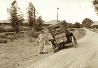 1914 Era Photo Negative Car Hupmobile Rear View Open Driver Long Coat Auto Owner