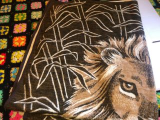 Biederlack Lion Head Brown/Beige Blanket Throw Reversible 56 x 76 Made inGermany 2