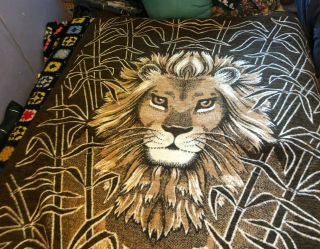 Biederlack Lion Head Brown/Beige Blanket Throw Reversible 56 x 76 Made inGermany 5