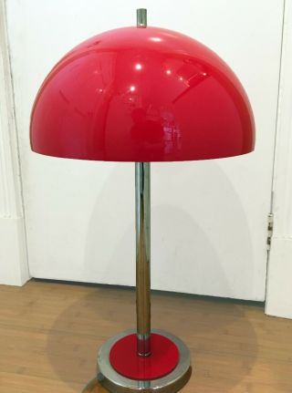 Mid Century Modern Red Lucite And Chrome Mushroom Lamp