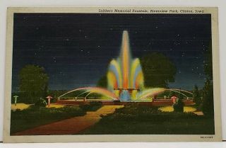 Clinton Iowa Lubbers Memorial Fountain Riverview Park Colorful Postcard E8