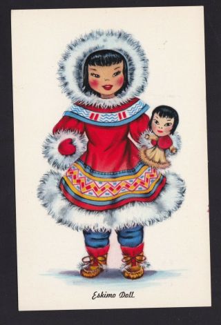 Old Vintage Postcard Of Eskimo Doll