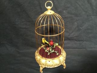 Double Singing Bird Cage Automaton Music Box 10” Overwound Not Post War