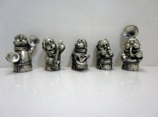 Set Of 5 Monks Band Musician Figures Made In Italy Peltro Pewter Horns Symbols