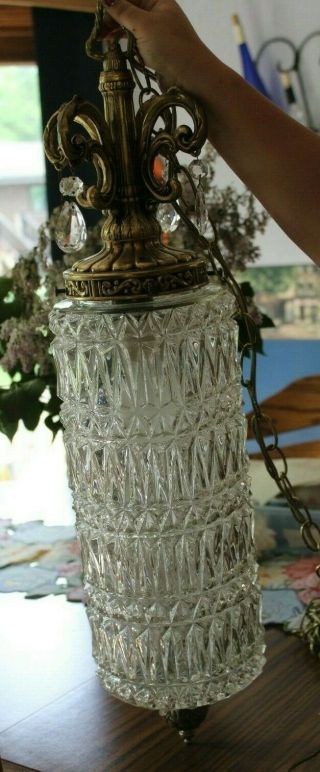 Vintage Ornate Clear Glass Hanging Lamp With Chain Swag