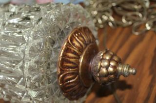 VINTAGE ORNATE CLEAR GLASS HANGING LAMP WITH CHAIN SWAG 4