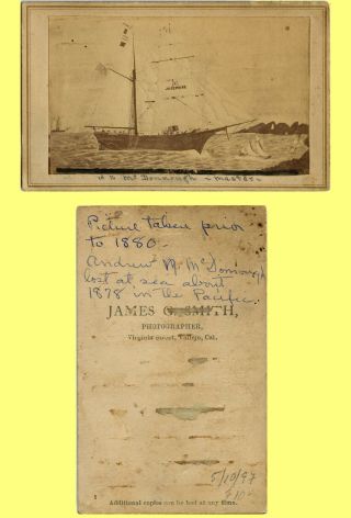 1860s Vallejo Ca Cdv Photo Of Engraving,  Ship,  Mcdonough Master,  Id 