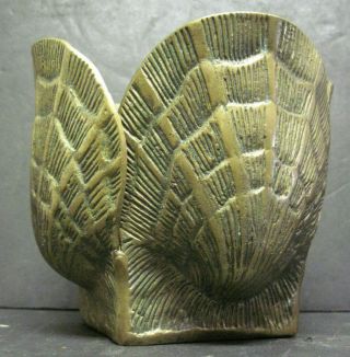 Heavy Vintage Solid Cast Brass Scallop Sea Shell Planter 5 " X 6 "