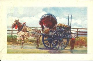 Italian Wine Carrier With Horse & Cart (colour Printed Postcard) C1930