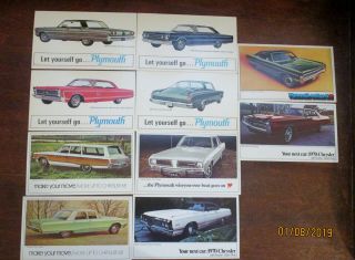 10 VINTAGE 1966 - 1970 AUTO DEALER ADVERTISING POSTCARDS – PLYMOUTH,  CHRYSLER 2