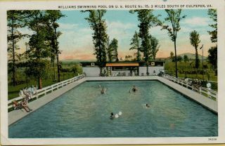 1934 Williams Swimming Pool Us Route 15 Culpeper Va Postcard D47