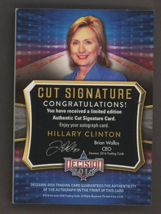 2016 Decision Gold Foil Hillary Clinton Cut Signature AUTO 2