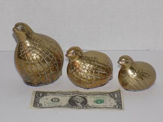 Set Of 3 Vintage Decorative Brass Quail Birds
