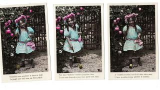 Mc2749 Set Of 3 Victorian Girl Dressed In Blue Playing With Her Diabolo Rppc