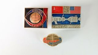 Ussr Vintage Soviet Russian Pin Badge Soyuz - Apollo