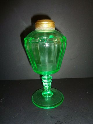 Antique Or Vintage Unmarked Uranium Vaseline Green Glass Oil Lamp Light Base