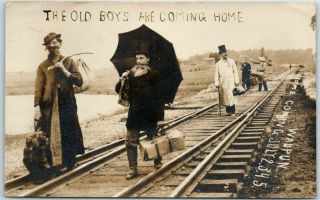 1908 Waupun,  Wisconsin Rppc Real Photo Postcard Home Coming Week Boys / Costume