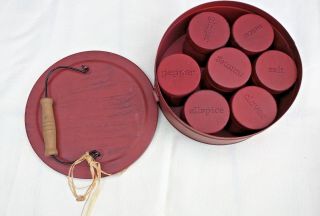 Maroon Red Rustic Decorative 7 Jars Spice In Storage Round Container With Lid