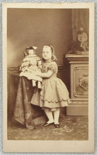 Cdv Girl Large Doll Bassano Antique Victorian Photo Long Hair Dress